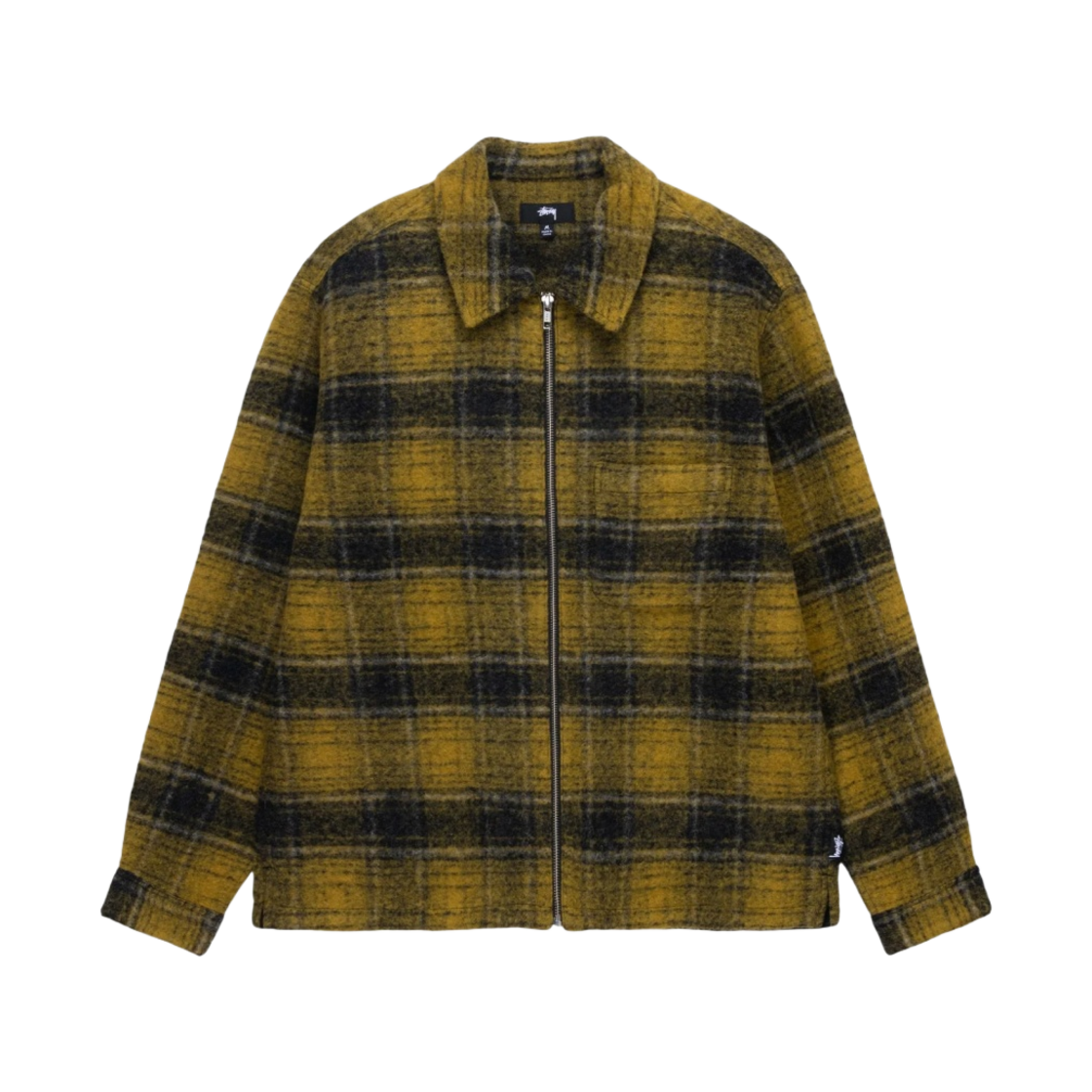 1110297 Stussy Wool Plaid Zip Shirt Yellow