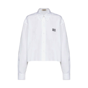 (W) Miu Miu Cropped Poplin Shirt White