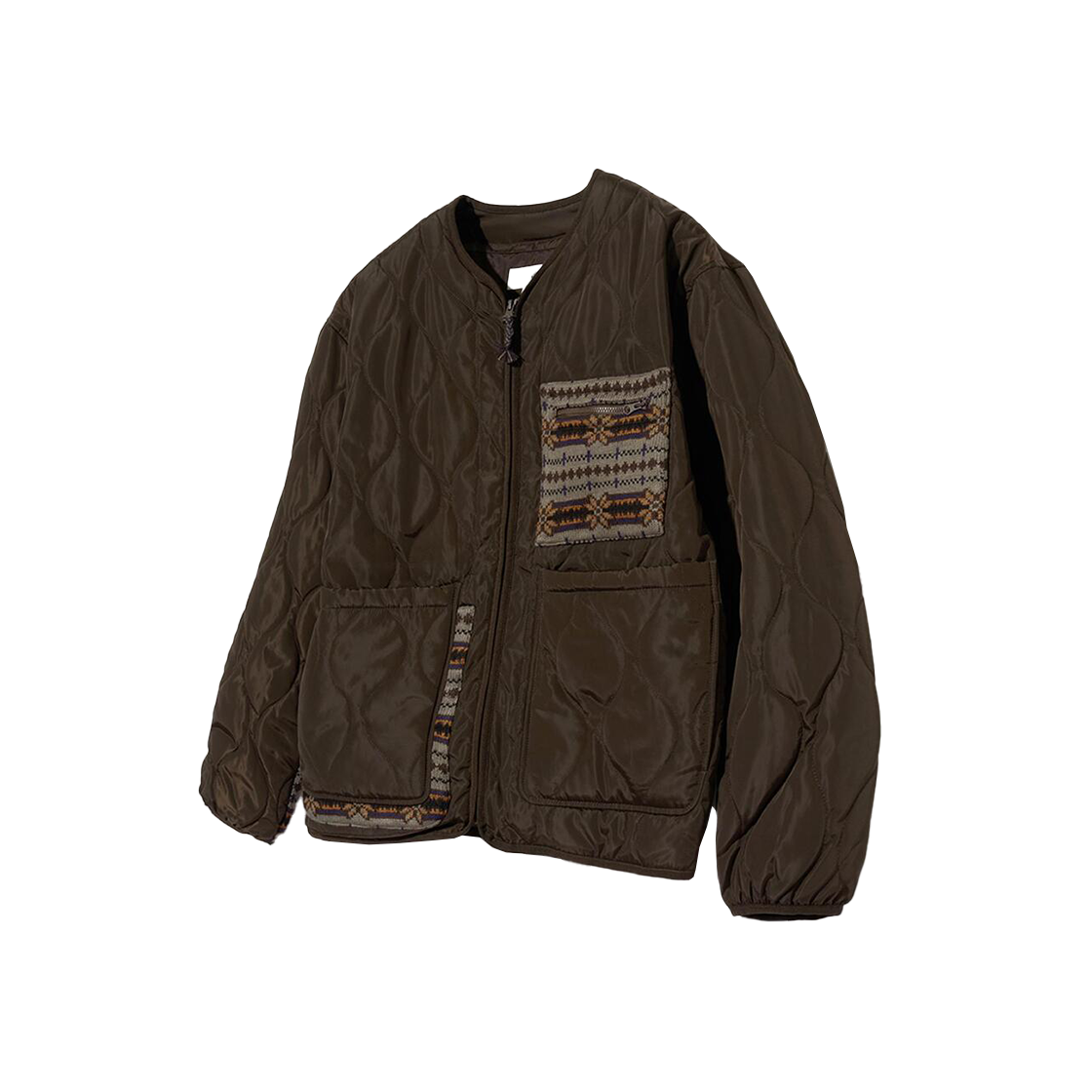 PEW1QJ301ABR Phyps Dept Knit Mix Two-Way Pocket Quilting Jacket Brown