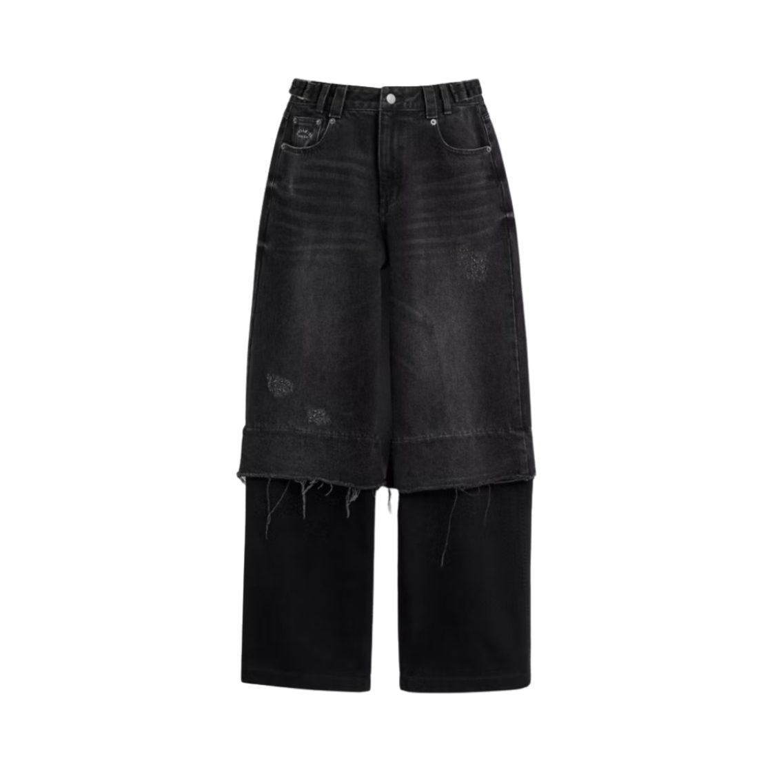 (W) 코치 x 마뗑킴 워시드 레이어드 데님 팬츠 블랙((W) Coach x Matin Kim Washed Layered Denim Pants Black)