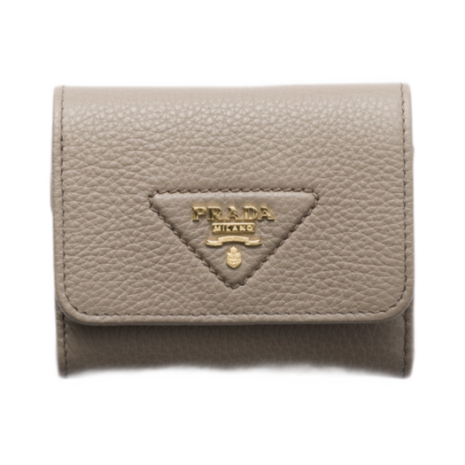Prada Small Leather Wallet Clay Grey