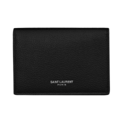 Saint Laurent Business Card Holder with Flap in Grain De Poudre Embossed Leather Black