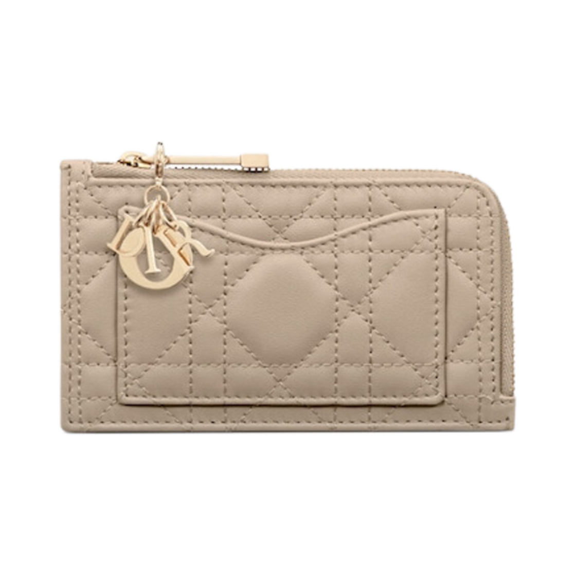 S0965ONMJ-M116 Dior Lady Compact Zipped Card Holder Sand Cannage Lambskin