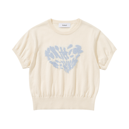 K25SSU15OT Knitted (W) Hairy Heart Crop Knit Oatmeal