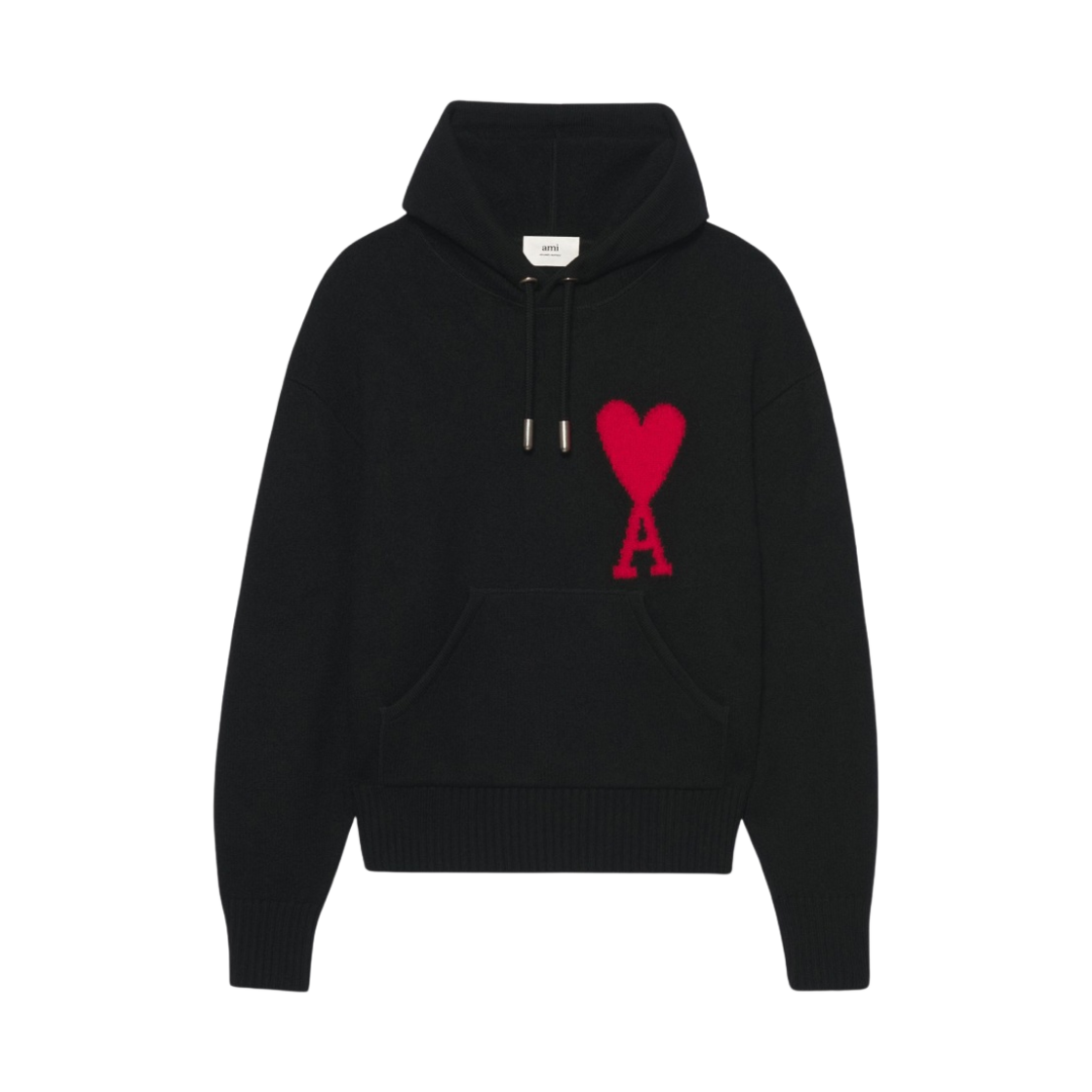 아미 빅 하트 로고 오버사이즈 인타르시아 후드 블랙 레드 - 22SS(AMI de Coeur Oversize Intarsia Hoodie Black Red - 22SS)