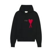 AMI de Coeur Oversize Intarsia Hoodie Black Red - 22SS