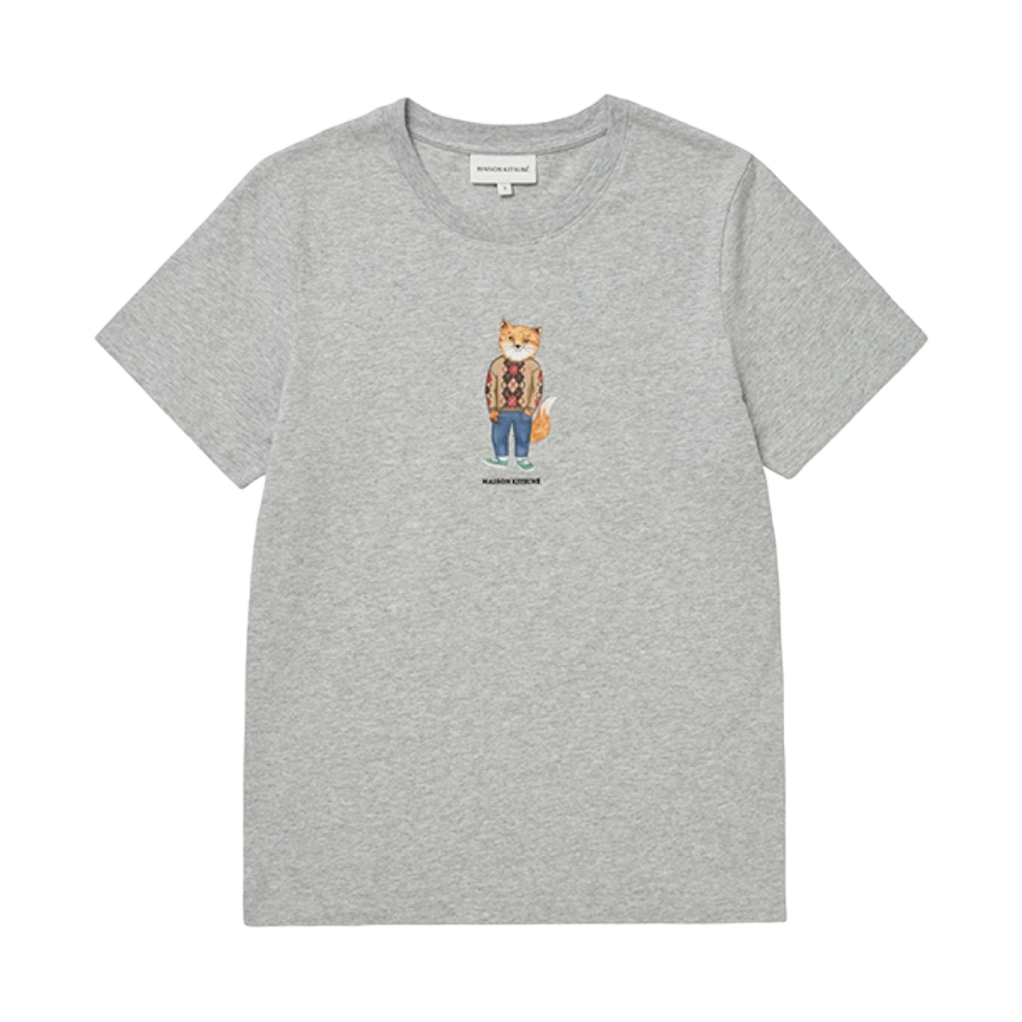 LW00112KJ0008-H120 (W) Maison Kitsune Dressed Fox Regular T-Shirt Light Grey Melange