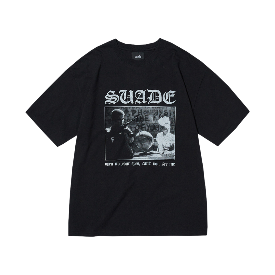 스웨이드 크랙 프린티드 티 블랙