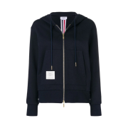(W) Thom Browne Classic Loopback Cotton Center Back Stripe Zip-Up Hoodie Navy