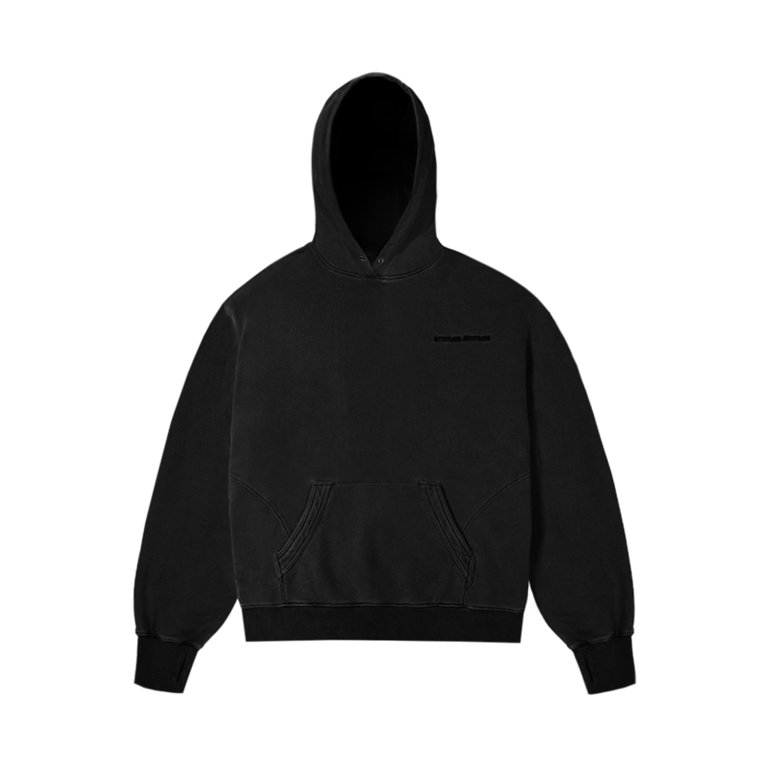 애티튜드 애티튜드 커브드 가먼트다잉 스웻 후드 블랙(AA Curved Garment Dyeing Sweat Hoodie Black)