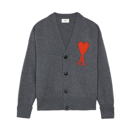 AMI de Coeur Oversize Intarsia Cardigan Heather Grey - 21FW