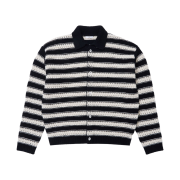 STU Wool Collar Stripe Cardigan Black