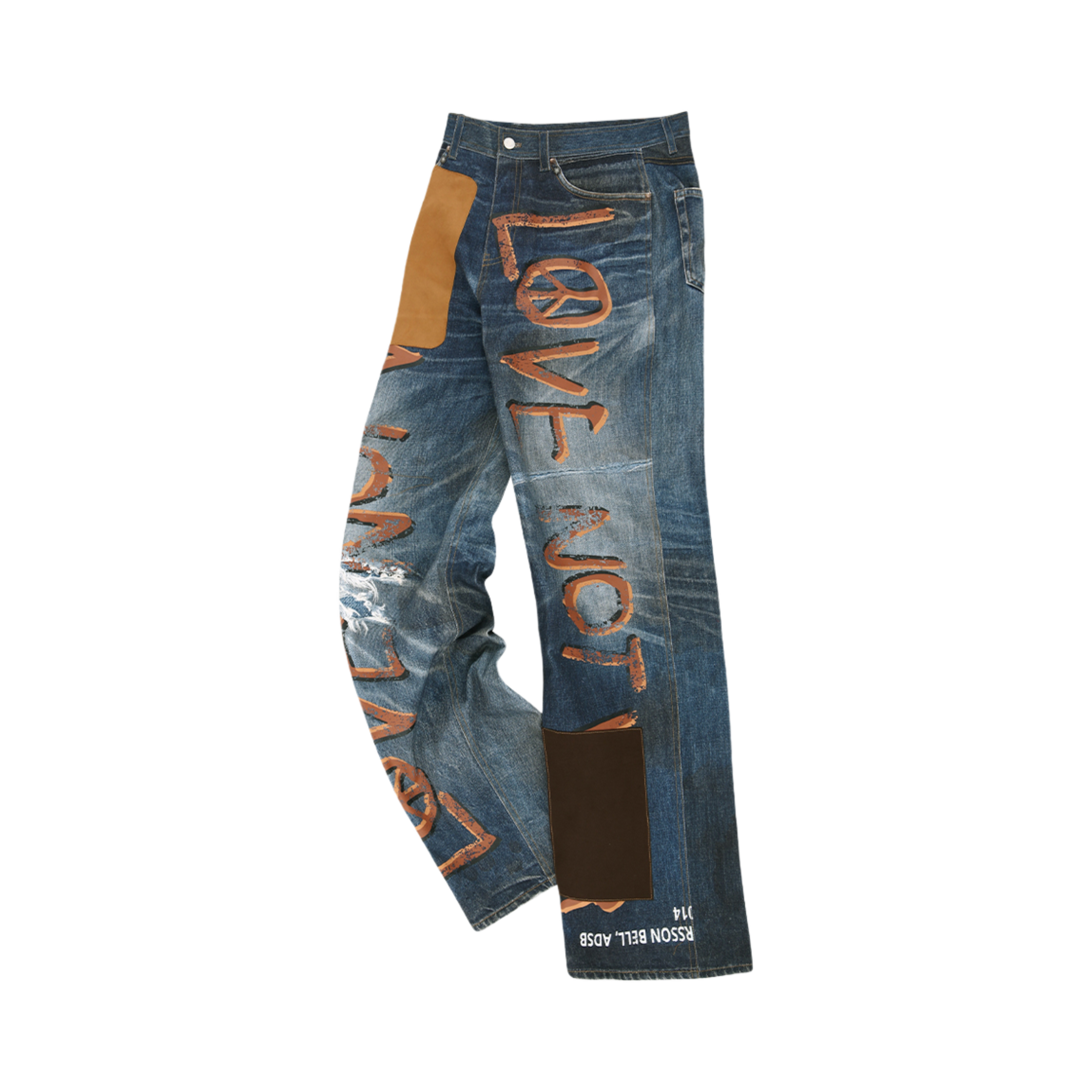 apa790u(BLUE) ADSB Andersson Bell Unisex Love Printed Denim Trompe L`Oeil Jeans Blue