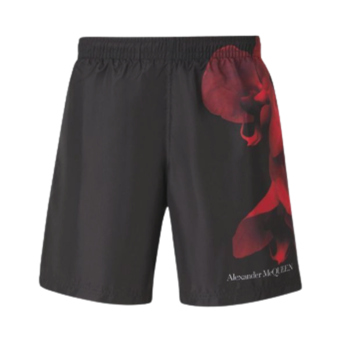 7594194404Q1074 Alexander McQueen Orchid Flower Logo Print Shorts Black Red