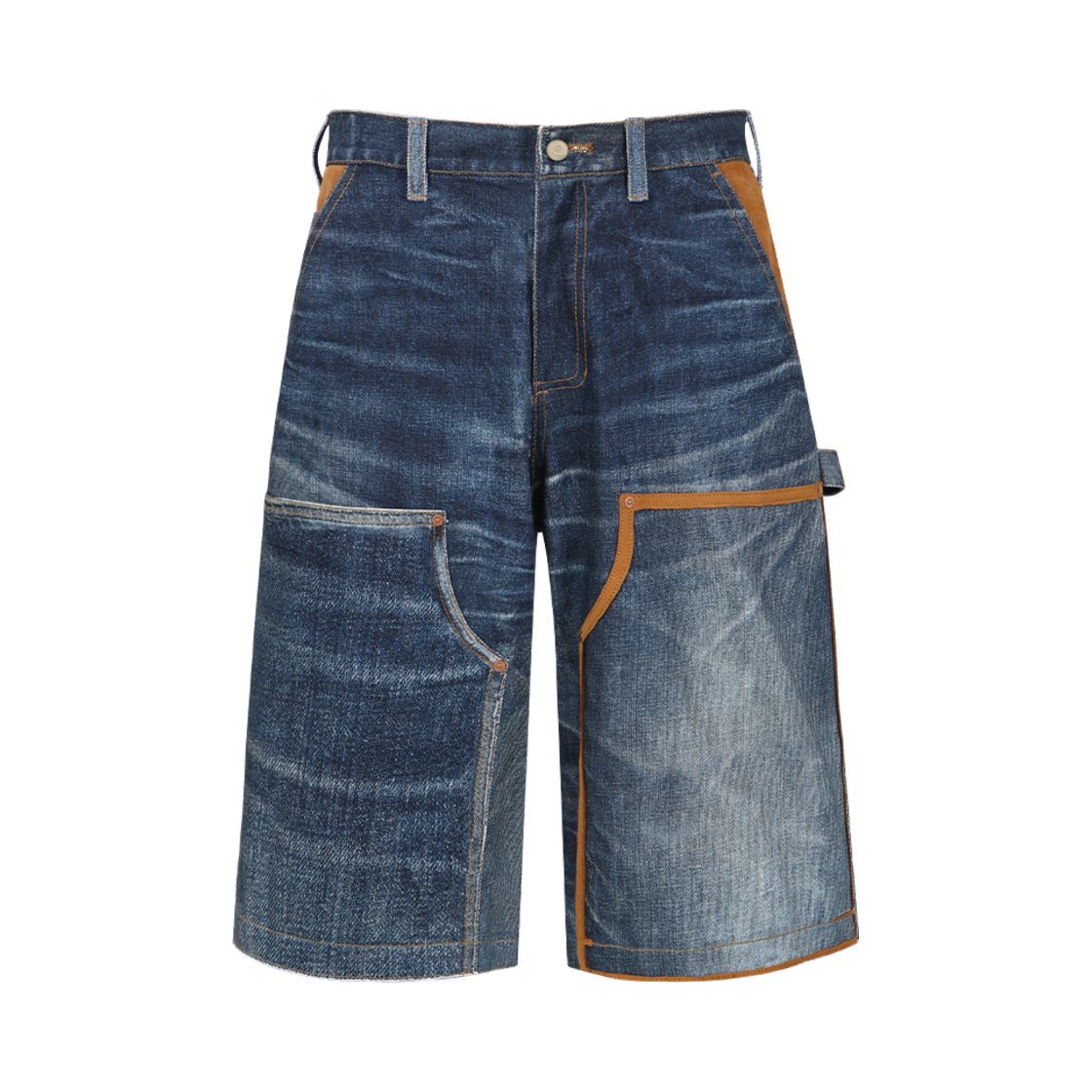 apa786u(BLUE) ADSB Andersson Bell Unisex Denim Trompe L`Oeil Double Knee Shorts Blue