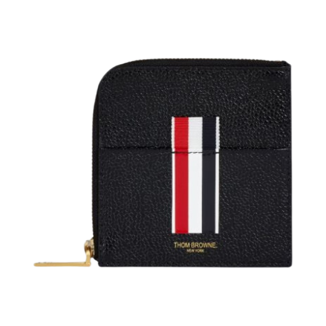MAW104A-00198-001 Thom Browne Vertical Intarsia Stripe Zip-Around Wallet in Pebble Grain Leather Black