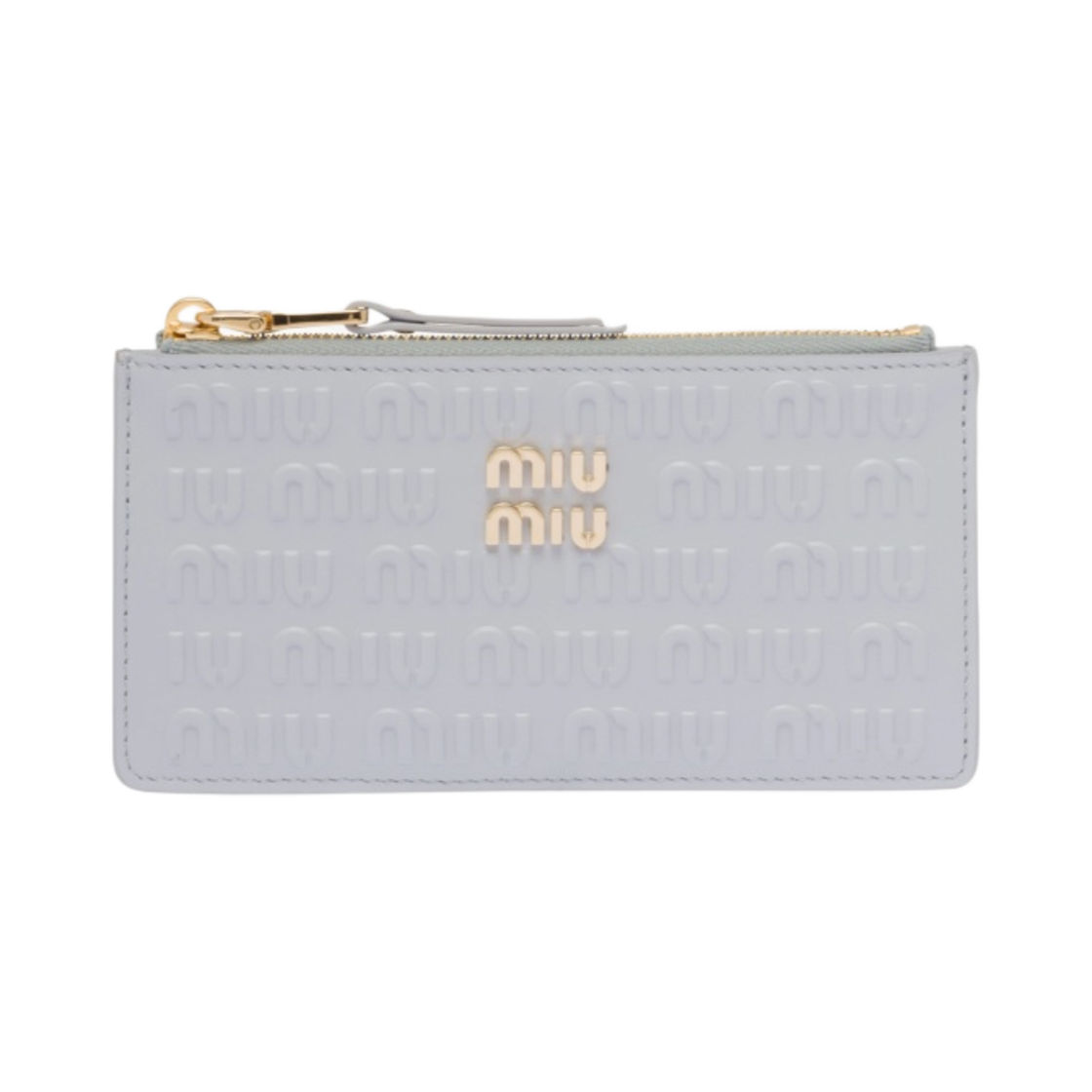 미우 미우 엠보스 레터링 로고 가죽 엔벨로프 지갑 콘플라워(Miu Miu Embossed Lettering Logo Leather Envelope Wallet Cornflower) - 1