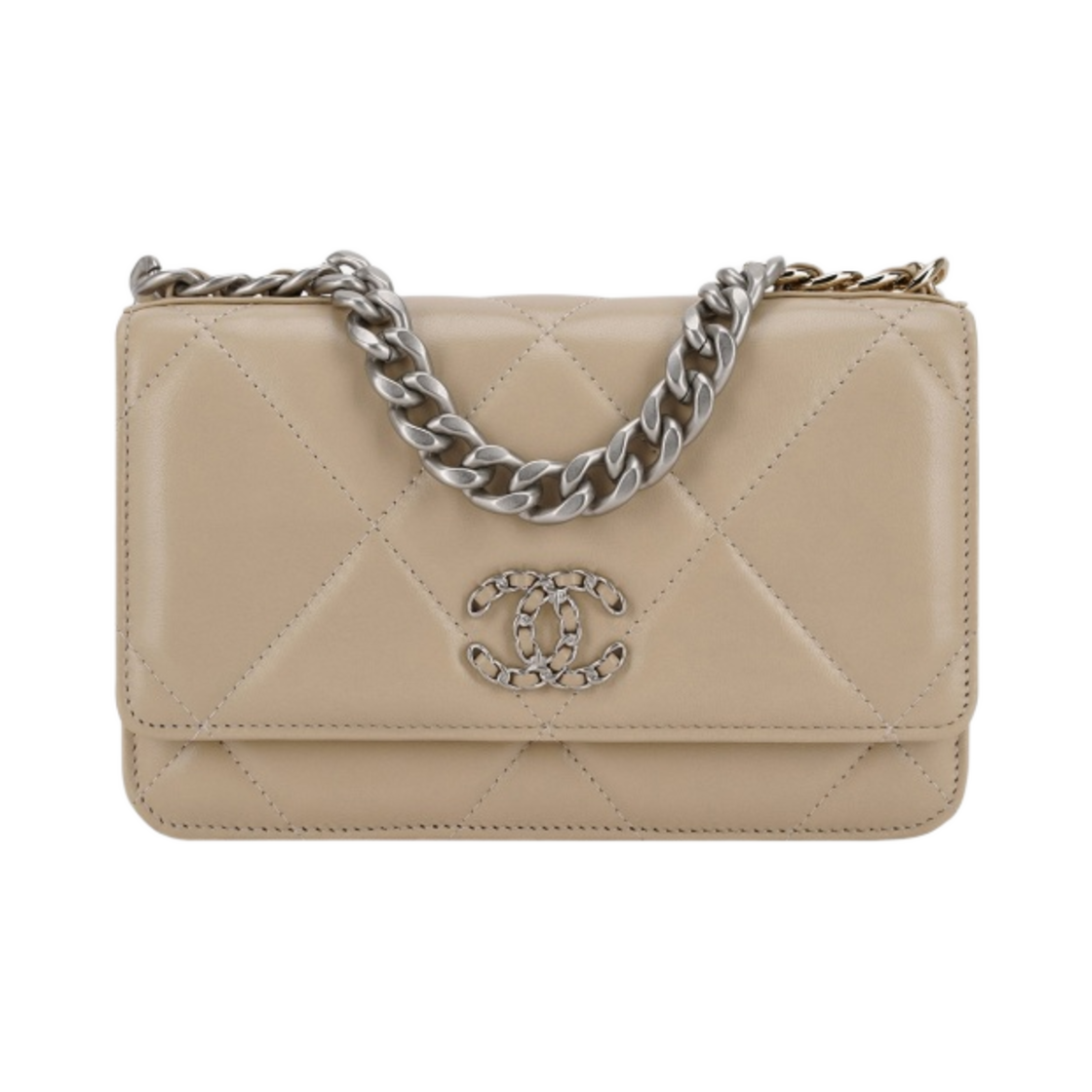 샤넬 19 체인 지갑 램스킨 & 실버 메탈 베이지(Chanel 19 Wallet On Chain Lambskin & Silver Beige) - 1