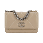 Chanel 19 Wallet On Chain Lambskin & Silver Beige