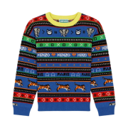 (Kids) Kenzo Jungle Game Sweater with Jacquard Pattern Electric Blue