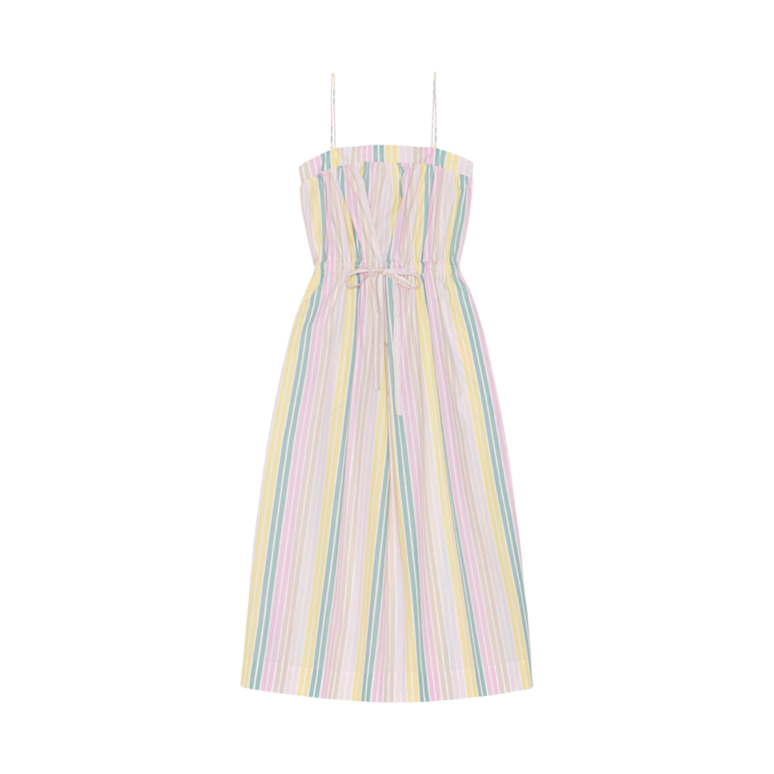 (W) 가니 스트라이프 코튼 맥시 스트랩 드레스 멀티컬러((W) Ganni Stripe Cotton Maxi Strap Dress Multicolour) - 1
