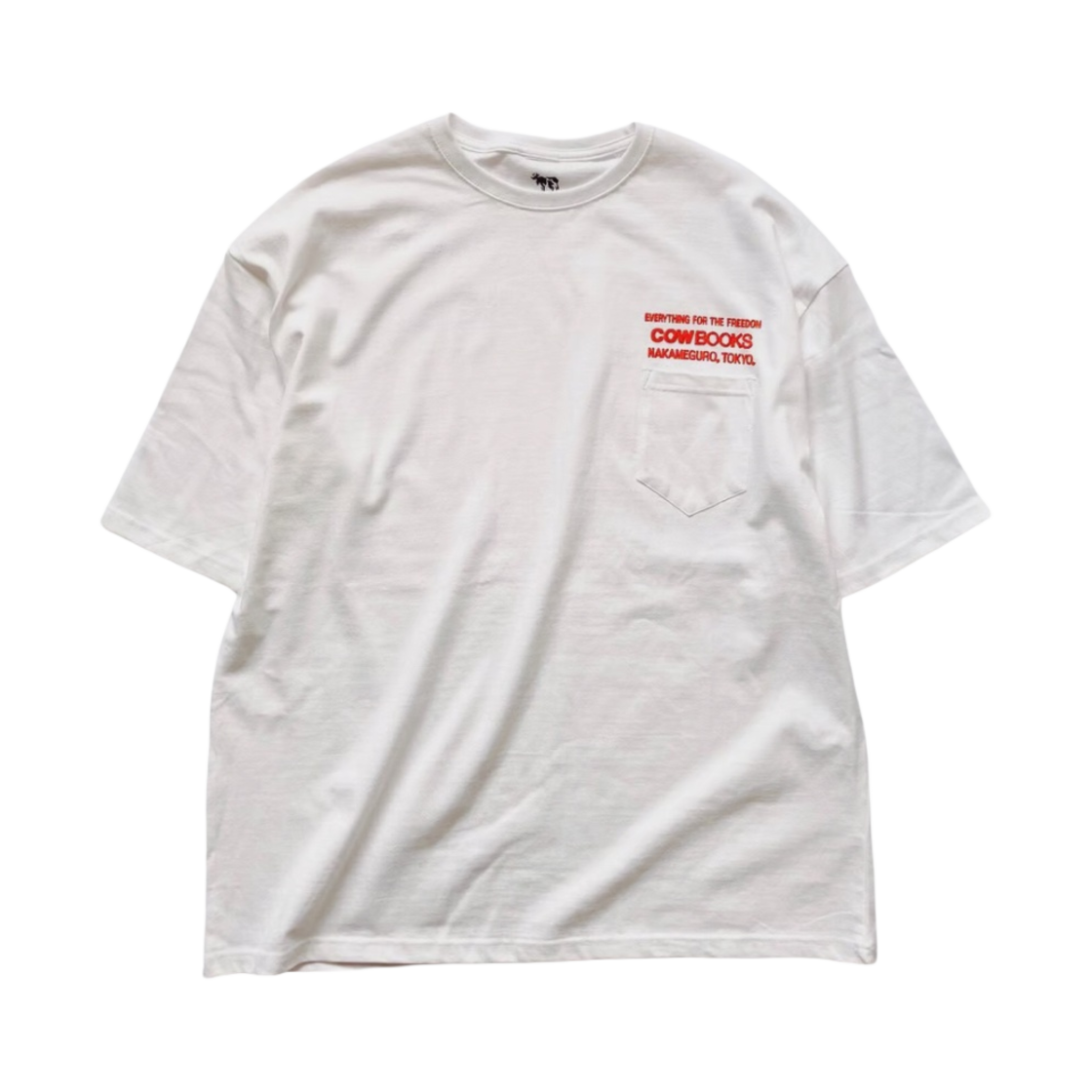 - Cow Books Book Vendor Pocket T-Shirt White Orange