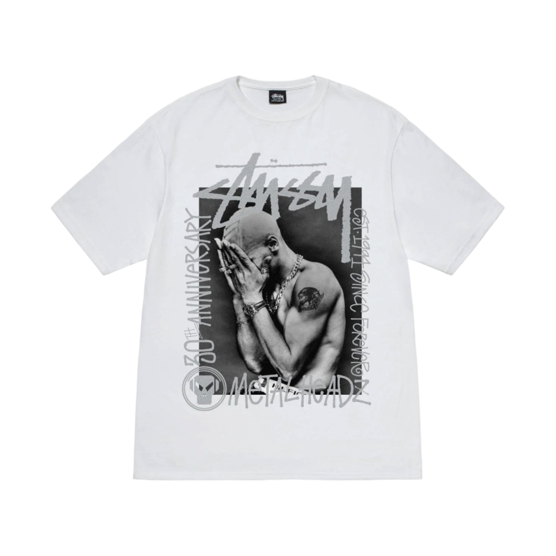 스투시 x 골디 메탈헤즈 30 티셔츠 화이트(Stussy x Goldie Metalheadz 30 T-Shirt White)