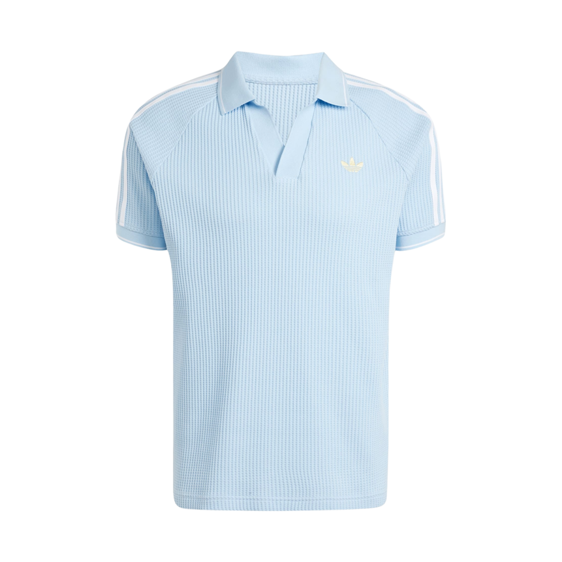 아디다스 오리지널스 와플 니트 폴로 셔츠 클리어 스카이 올모스트 옐로우 - KR 사이즈(Adidas Originals Waffle Knit Polo Shirt Clear Sky Almost Yellow - KR Sizing)