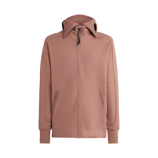 C.P. Company Diagonal Raised Fleece Zipped Goggle Hoodie Cedar Wood Pink - 23FW