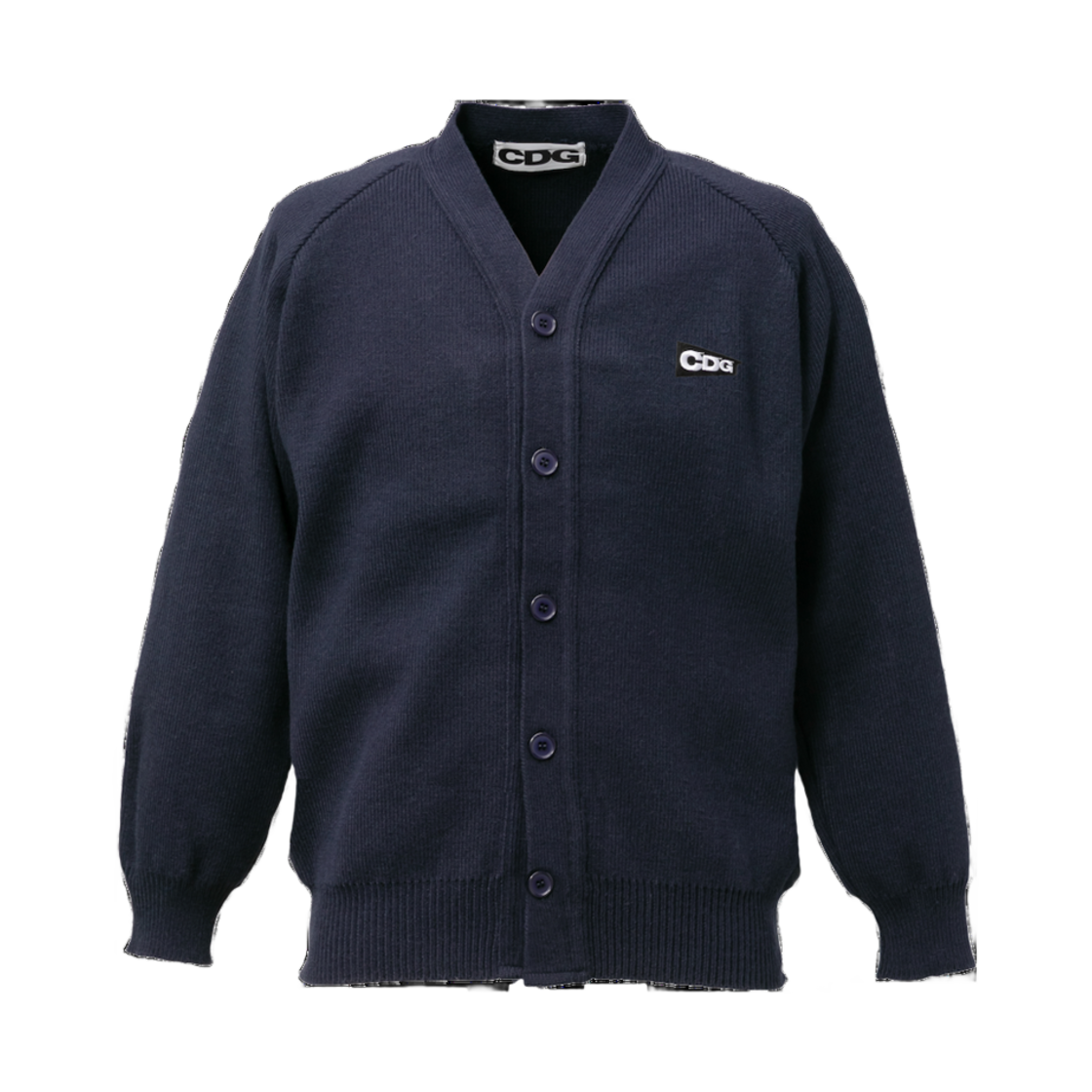 SZ-N011-051-2 CDG Patch V-Neck School Cardigan Navy