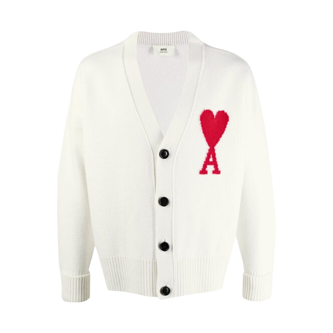 아미 빅 하트 로고 오버사이즈 인타르시아 가디건 화이트 - 21FW(AMI de Coeur Oversize Intarsia Cardigan White - 21FW) - 1