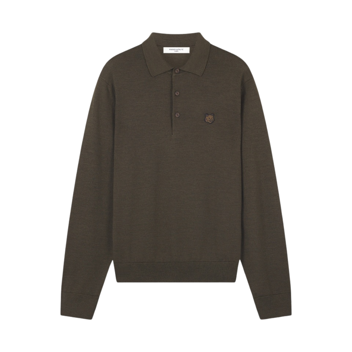 메종 키츠네 볼드 폭스 헤드 패치 폴로 점퍼 카키(Maison Kitsune Bold Fox Head Patch Polo Jumper Khaki) - 1
