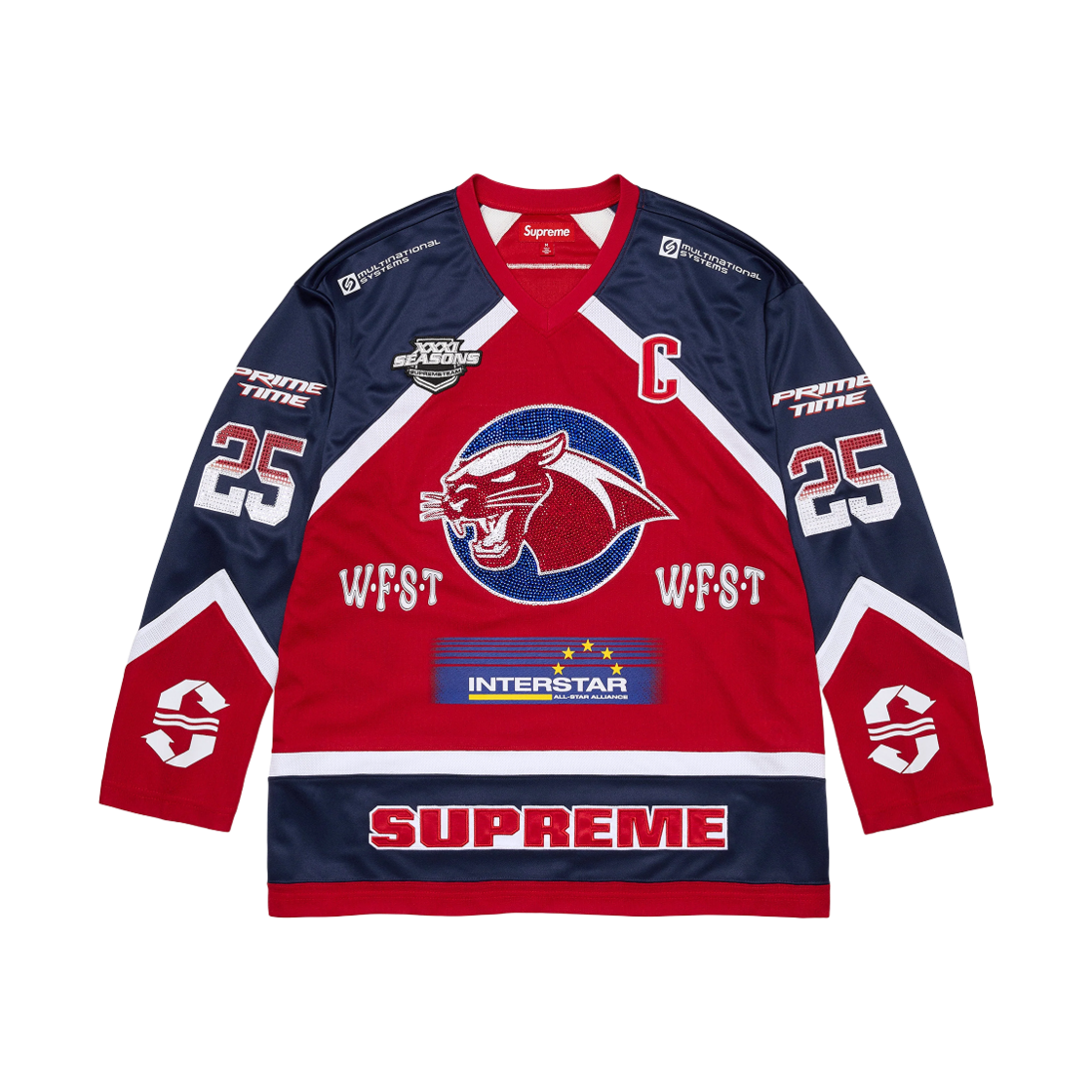 슈프림 라인스톤 하키 저지 레드 - 25SS(Supreme Rhinestone Hockey Jersey Red - 25SS) - 2