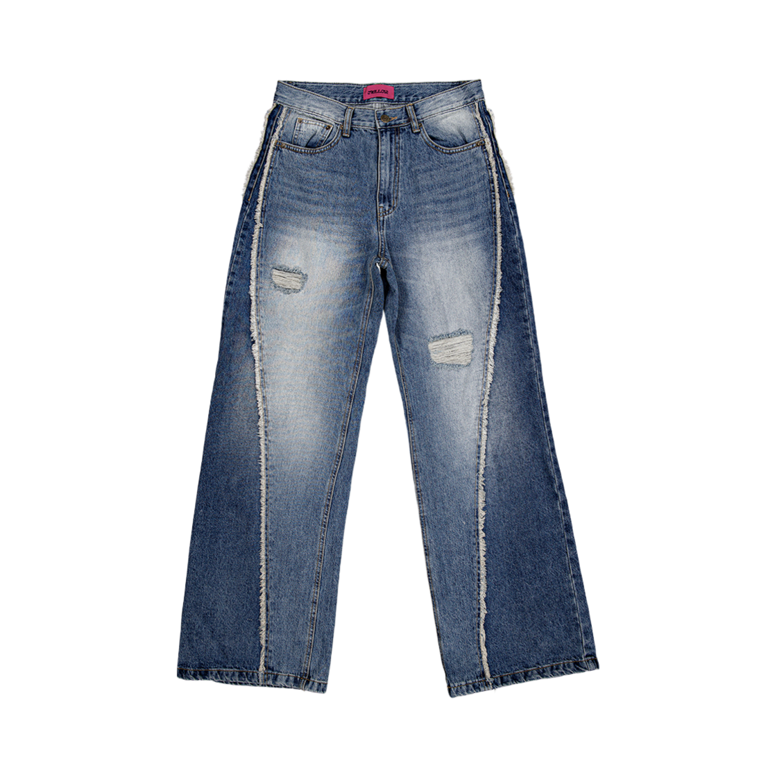 멜로우 디스트로이드 와이드 데님 팬츠 블루(MELLOW Destroyed Wide Denim Pants Blue)