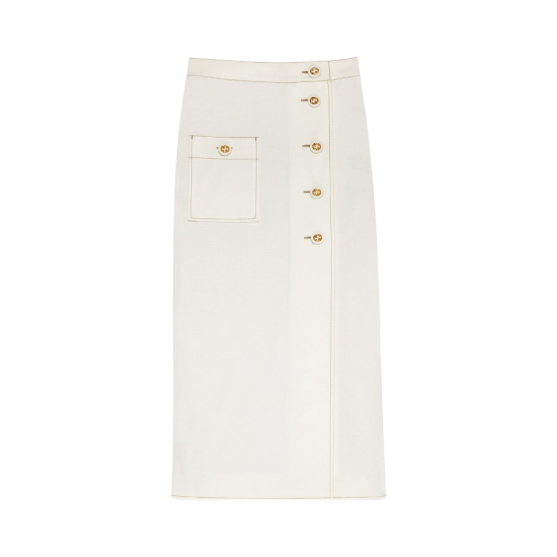 (W) 구찌 코튼 캔버스 랩 스커트 화이트((W) Gucci Cotton Canvas Wrap Skirt White) - 1