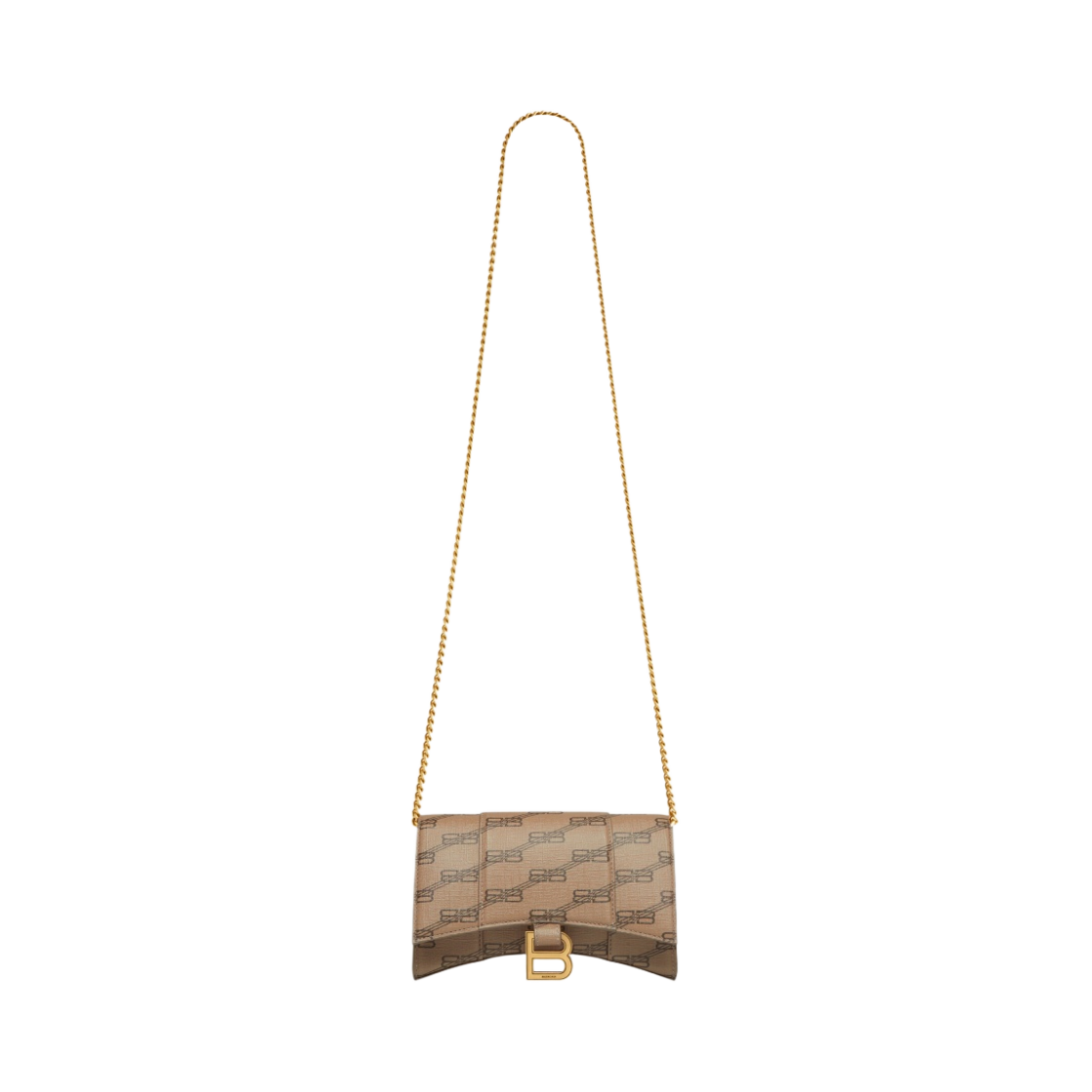발렌시아가 아워글래스 체인 지갑 BB 모노그램 코티드 캔버스 베이지(Balenciaga Hourglass Wallet On Chain BB Monogram Coated Canvas Beige) - 1