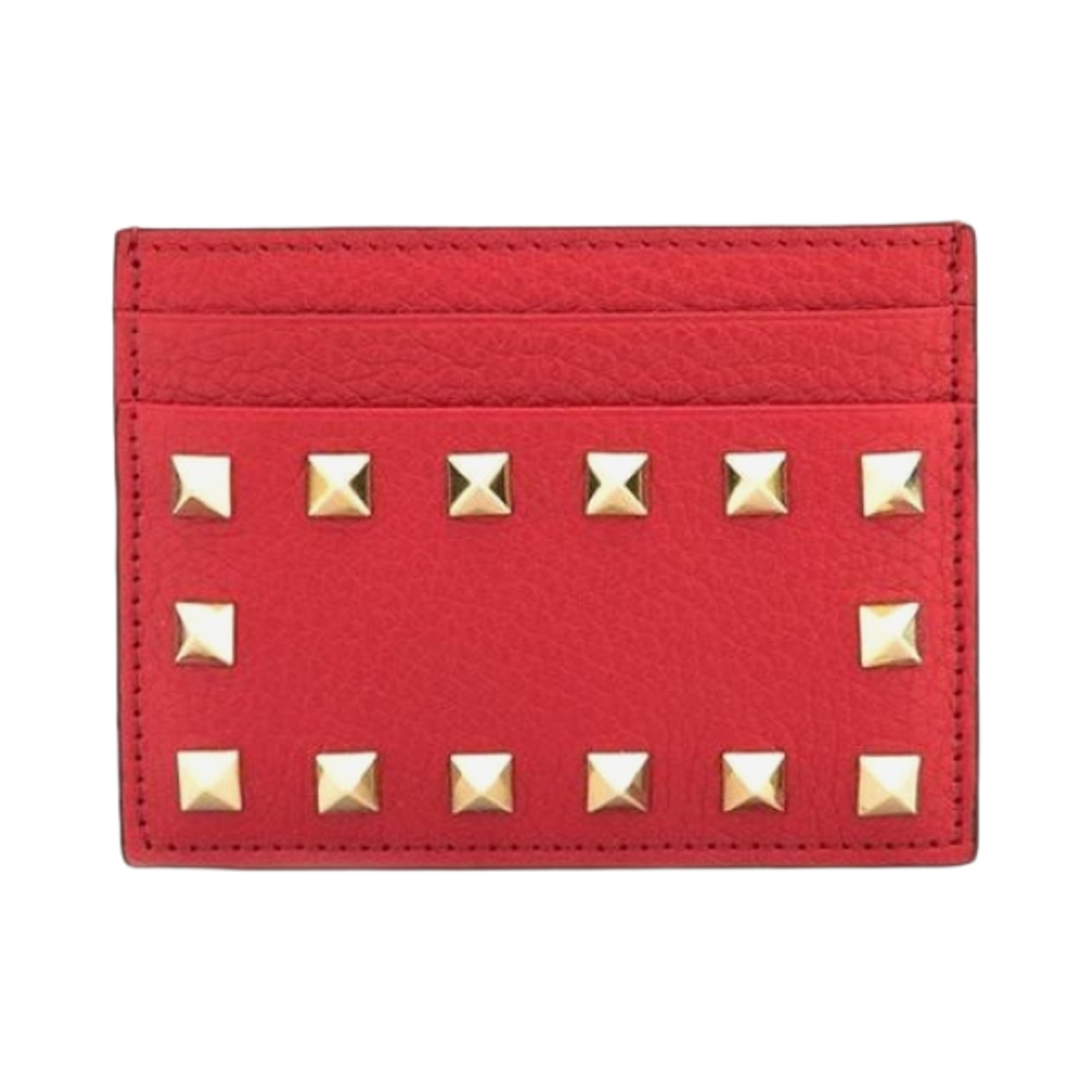 발렌티노 락스터드 그레이니 카프스킨 카드 홀더 루즈 퓌르(Valentino Rockstud Grainy Calfskin Card Holder Rouge Pur) - 1