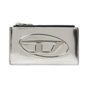 Diesel 1DR Logo Metallic Zipped Card Holder Silver