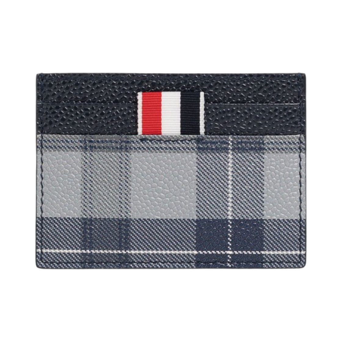 MAW020L-L0001-035 Thom Browne Tartan Pebble Grain Leather Single Card Holder Medium Grey