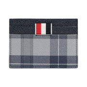 Thom Browne Tartan Pebble Grain Leather Single Card Holder Medium Grey