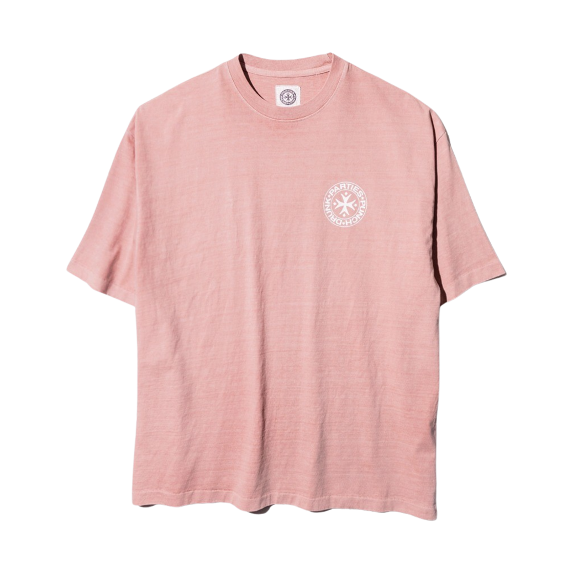 펀치 드렁크 파티즈 서클 로고 가먼트 다이드 티 인디 핑크