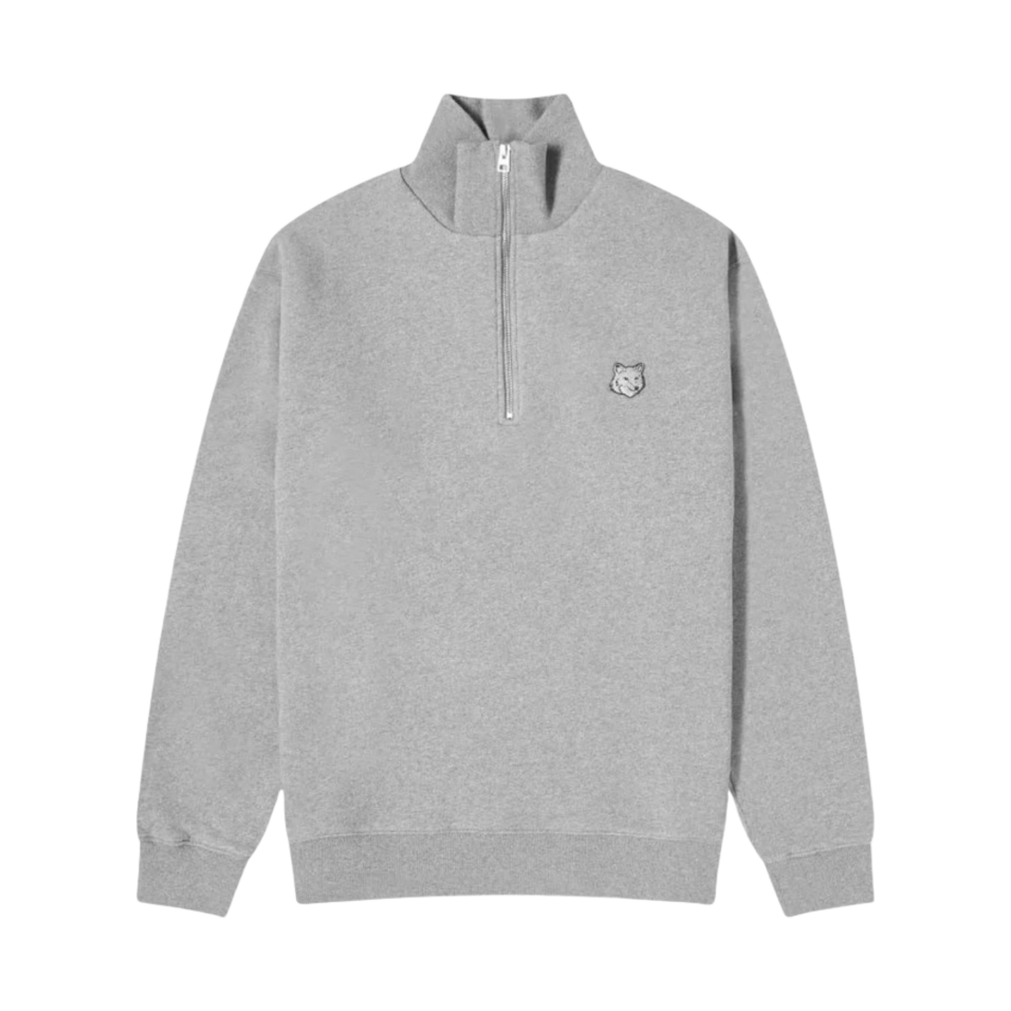 메종 키츠네 볼드 폭스 헤드 패치 컴포트 하프 집 스웨트셔츠 미디움 그레이 멜란지(Maison Kitsune Bold Fox Head Patch Comfort Half Zip Sweatshirt Medium Grey Melange) - 1