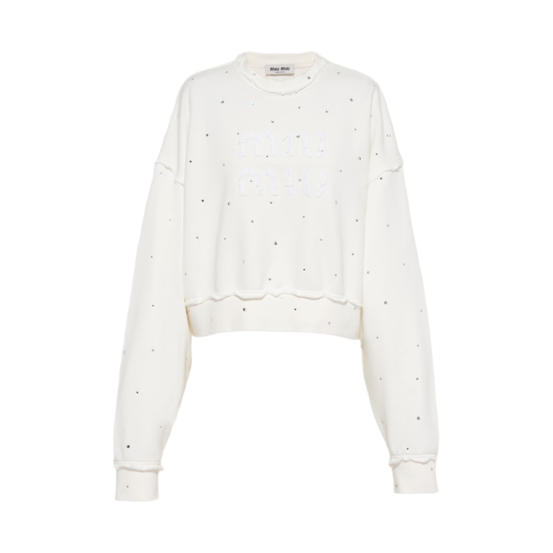 (W) 미우 미우 코튼 자수 스웨트셔츠 크리스탈 화이트