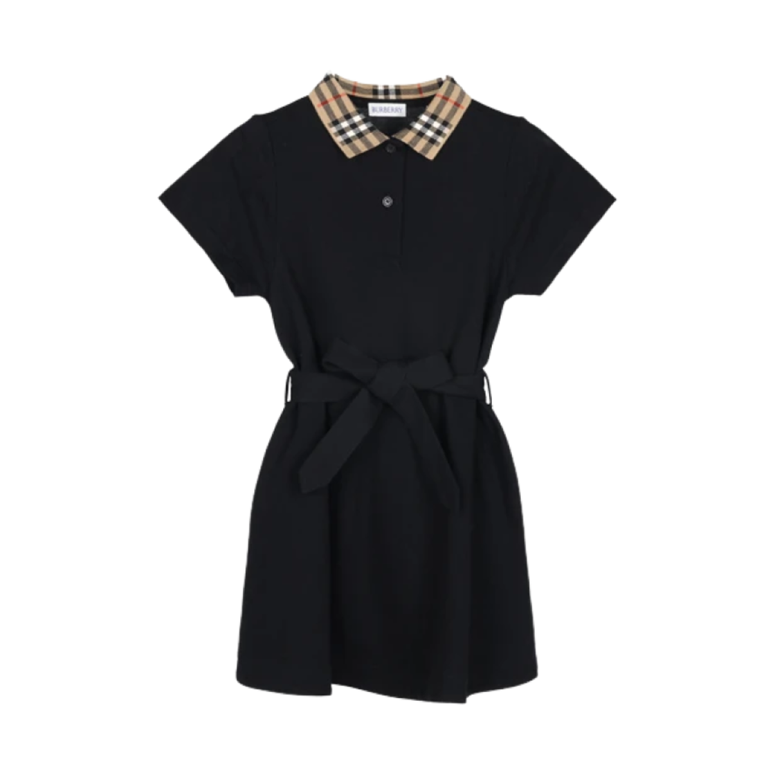 (키즈) 버버리 벨티드 폴로 드레스 블랙((Kids) Burberry Belted Polo Dress Black)