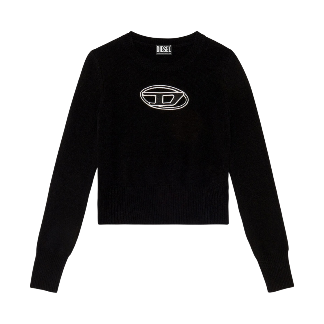 (W) 디젤 M-아리사 점퍼 자수 컷아웃 로고 니트 블랙((W) Diesel M-Areesa Jumper with Embroidered Cut-Out Logo Knit Black)