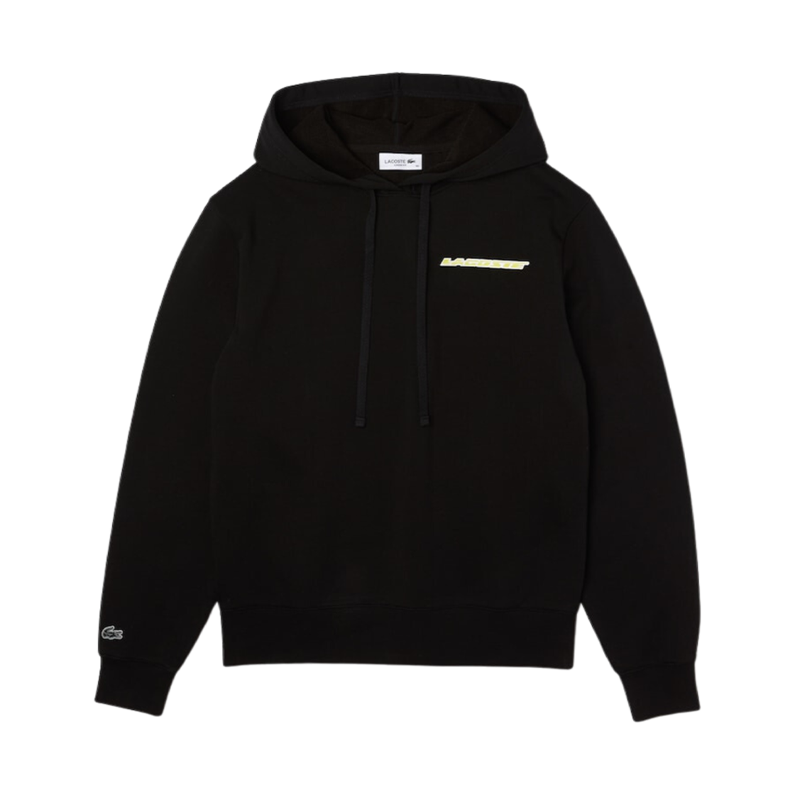 (W) 라코스테 스몰 레터링 솔리드 후드 스웨트셔츠 블랙((W) Lacoste Small Lettering Solid Hoodie Sweatshirt Black) - 1