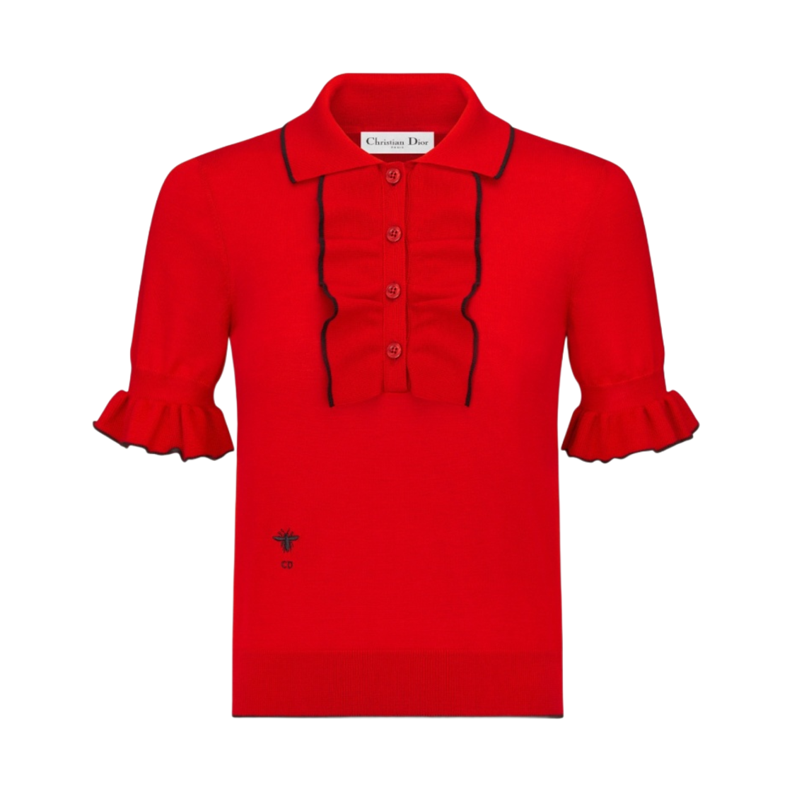 (W) 디올 캐시미어 실크 니트 숏슬리브 스웨터 스칼렛 레드((W) Dior Short Sleeved Sweater Cashmere Silk Knit Scarlet Red) - 1