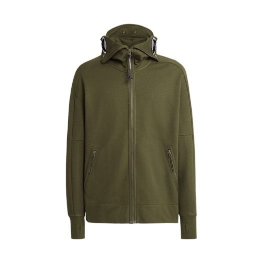 C.P. Company Diagonal Raised Fleece Zipped Goggle Hoodie Ivy Green - 23FW