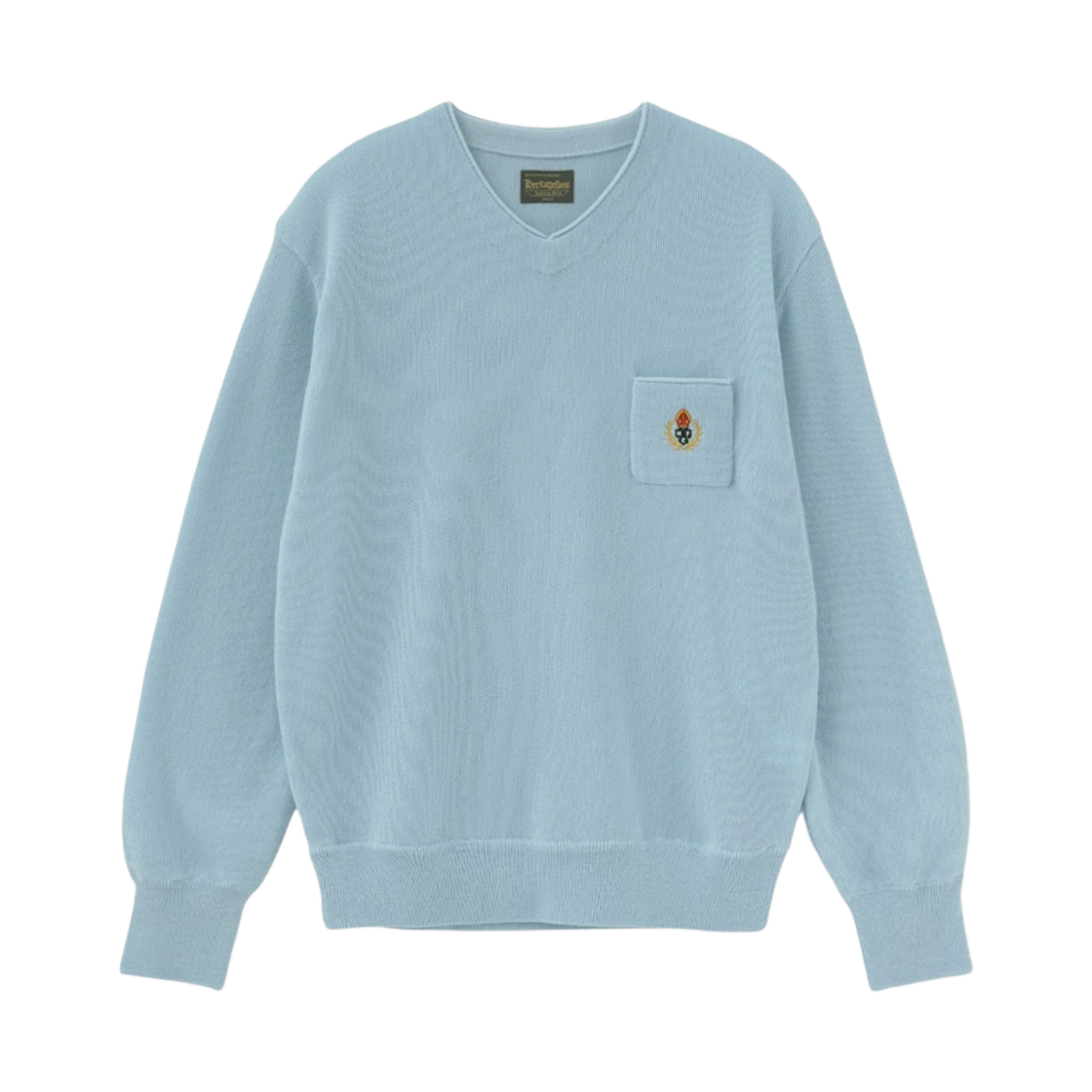 헤리티지 플로스 크레스트 메리노 울 브이넥 스카이 블루(Heritage Floss Crest Merino Wool V-Neck Sky Blue)