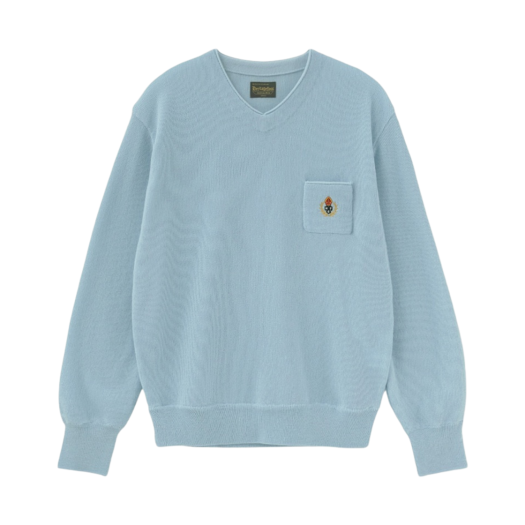 HFS241VN01-T197 Heritage Floss Crest Merino Wool V-Neck Sky Blue